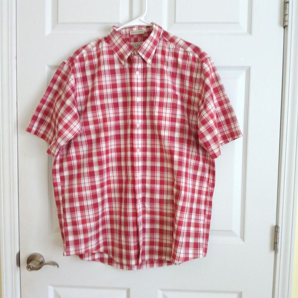 L.L. Bean Men's Large Regular Plaid Short Sleeve Button Down Shirt Size L